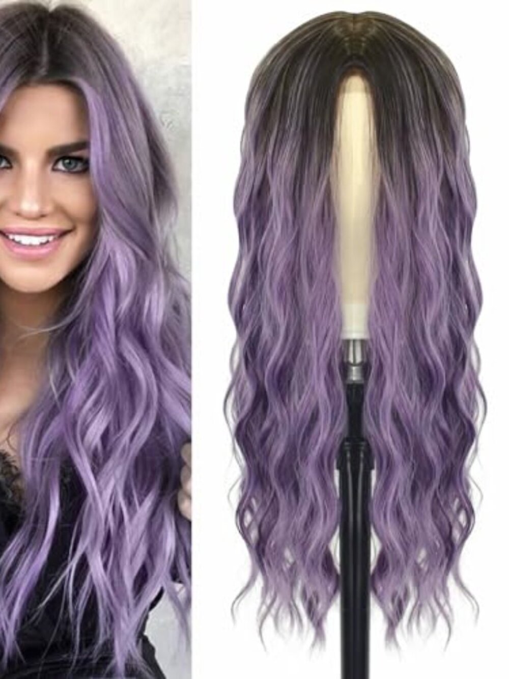 Cosplay Long Ombre Purple Wig 28 Inch Middle Part Synthetic Wigs for Women